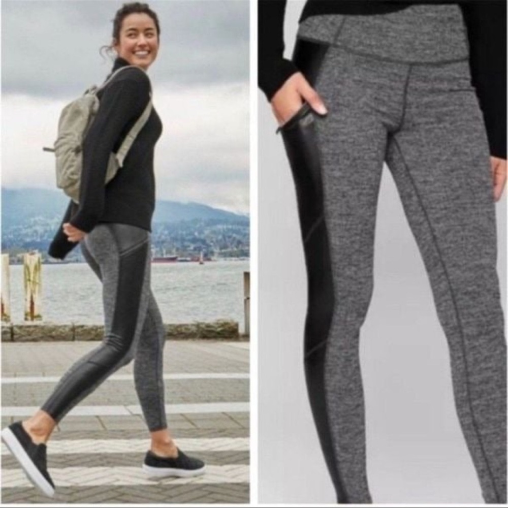 Athleta herringbone luxe metro drifter faux leather sides legging small